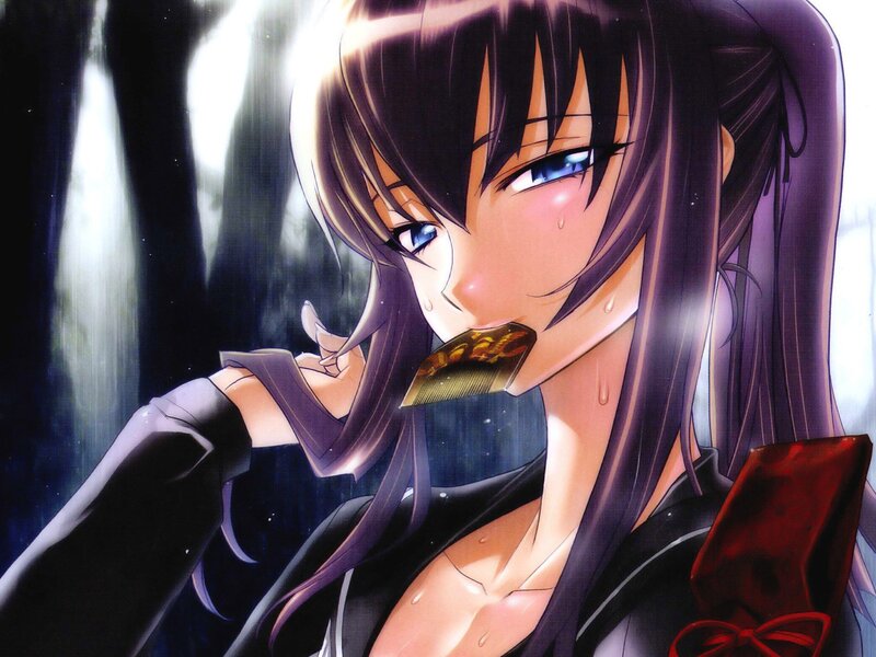 anime girl with comb in mouth
