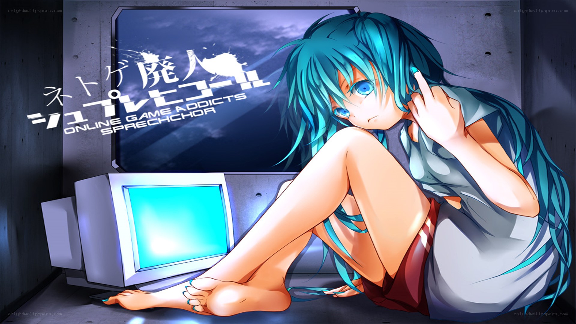anime girl with computer