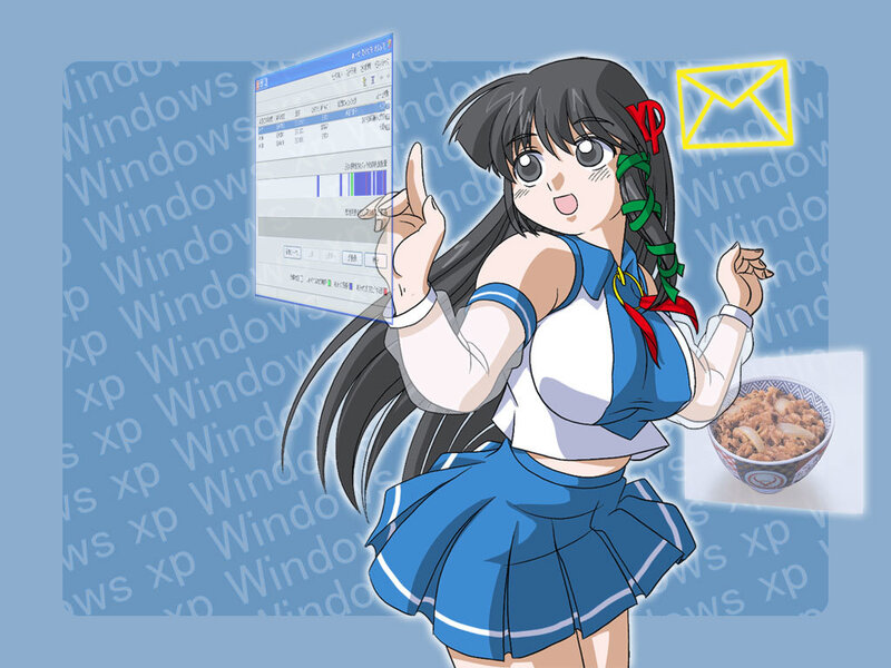 anime girl with computer and food