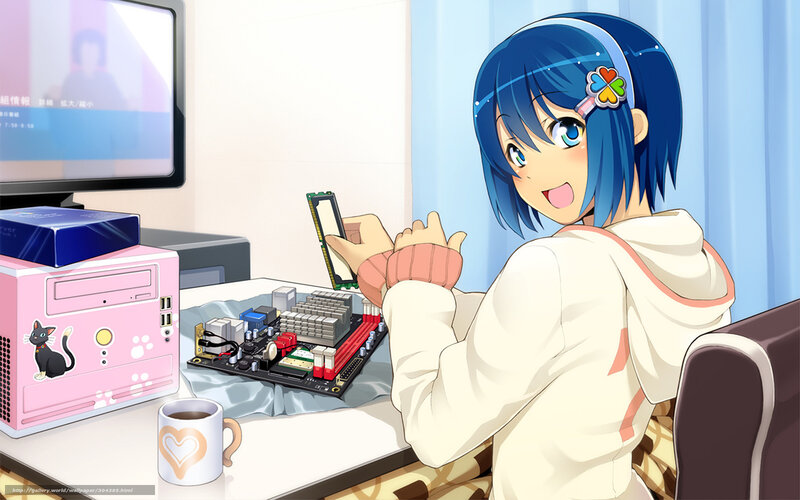 anime girl with computer parts