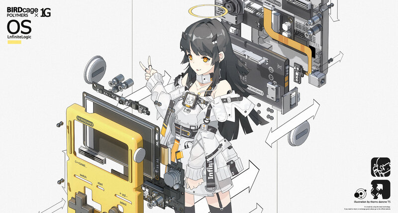 Anime Girl with Computer — White