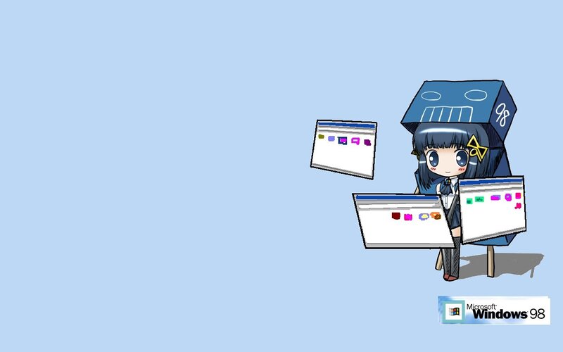 Anime Girl with Computer Windows