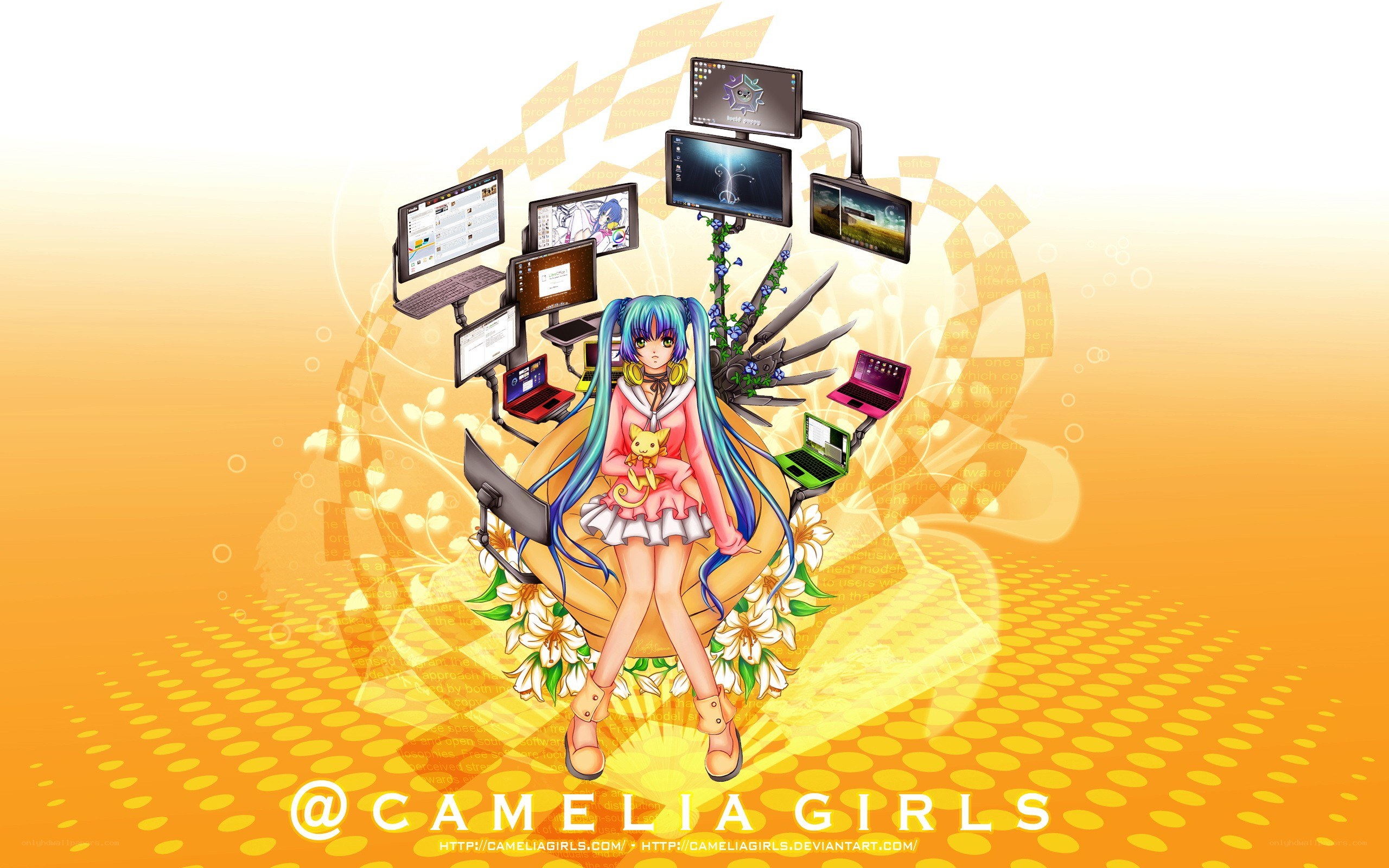 anime girl with computers