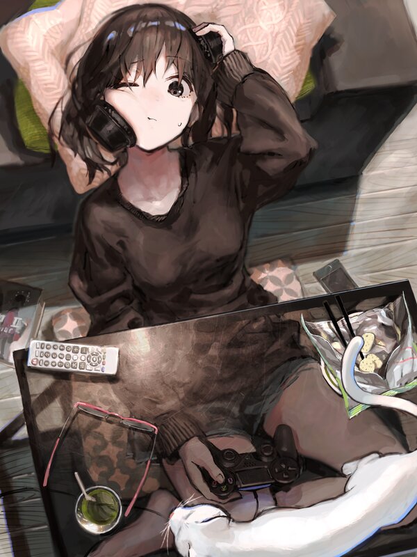 Anime Girl with Controller — Brown