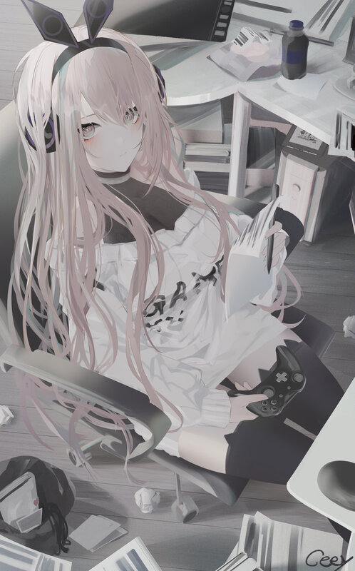Anime Girl with Controller — White, Calm