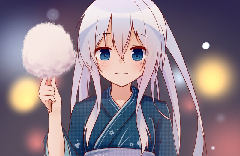 Anime Girl with Cotton Candy — Blue, Calm