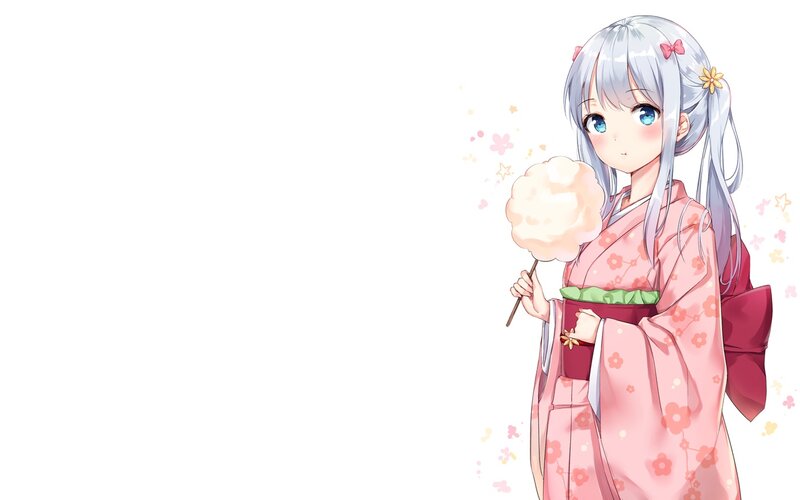 Anime Girl with Cotton Candy — Pink, Cheerful
