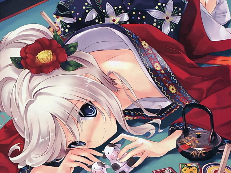 Anime girl with cow figurine