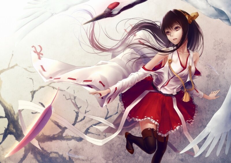 Anime Girl with Crane — White, Dynamic
