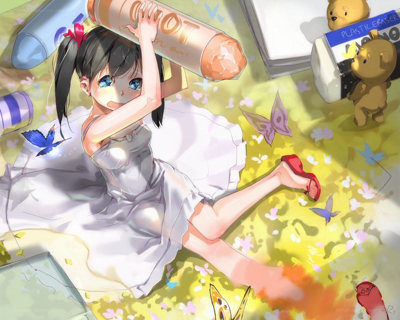Anime girl with crayons