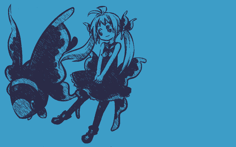 Anime Girl with Creature — Blue, Calm