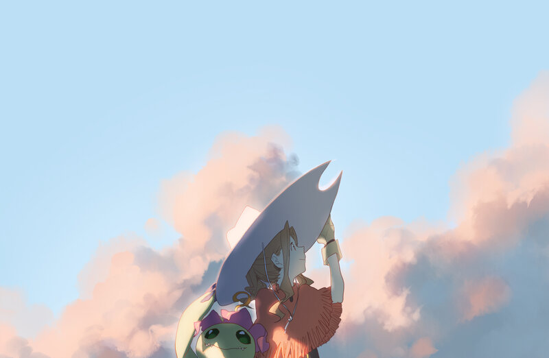 Anime Girl with Creature — Blue, Serene