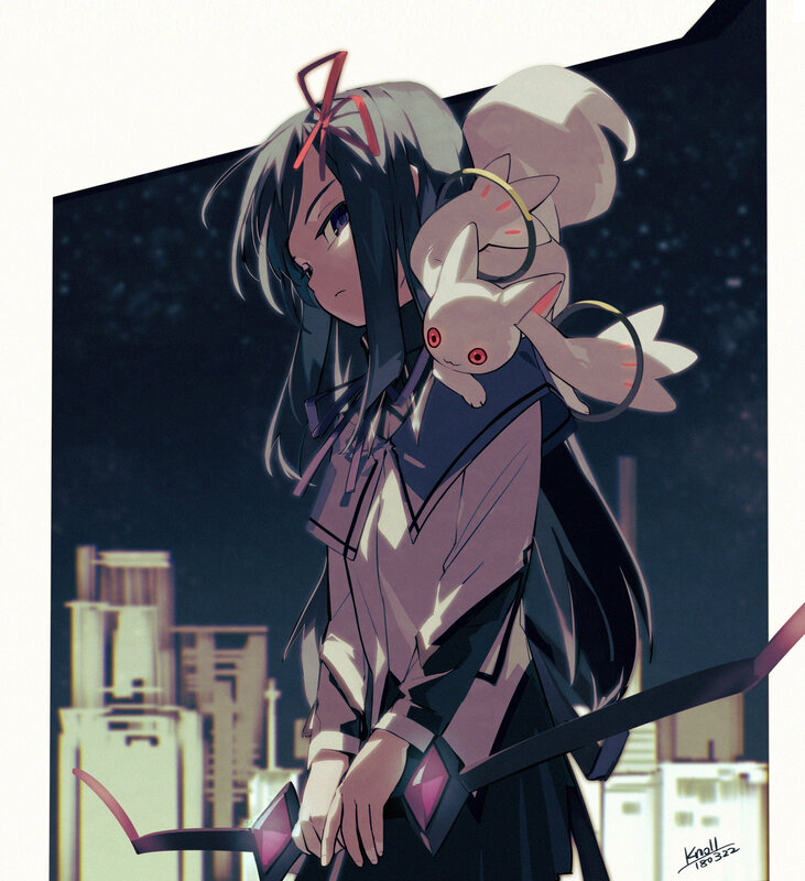 Anime Girl with Creature — Purple, Dramatic