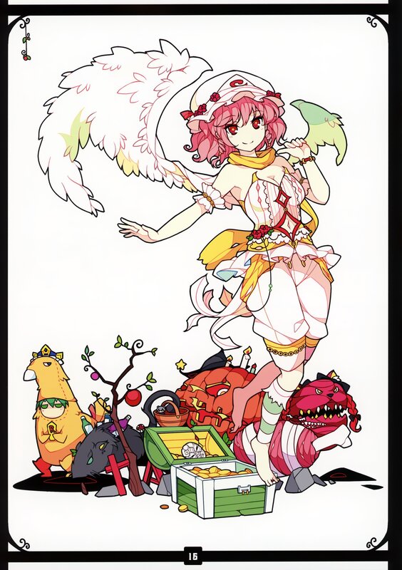 Anime girl with creatures and treasure