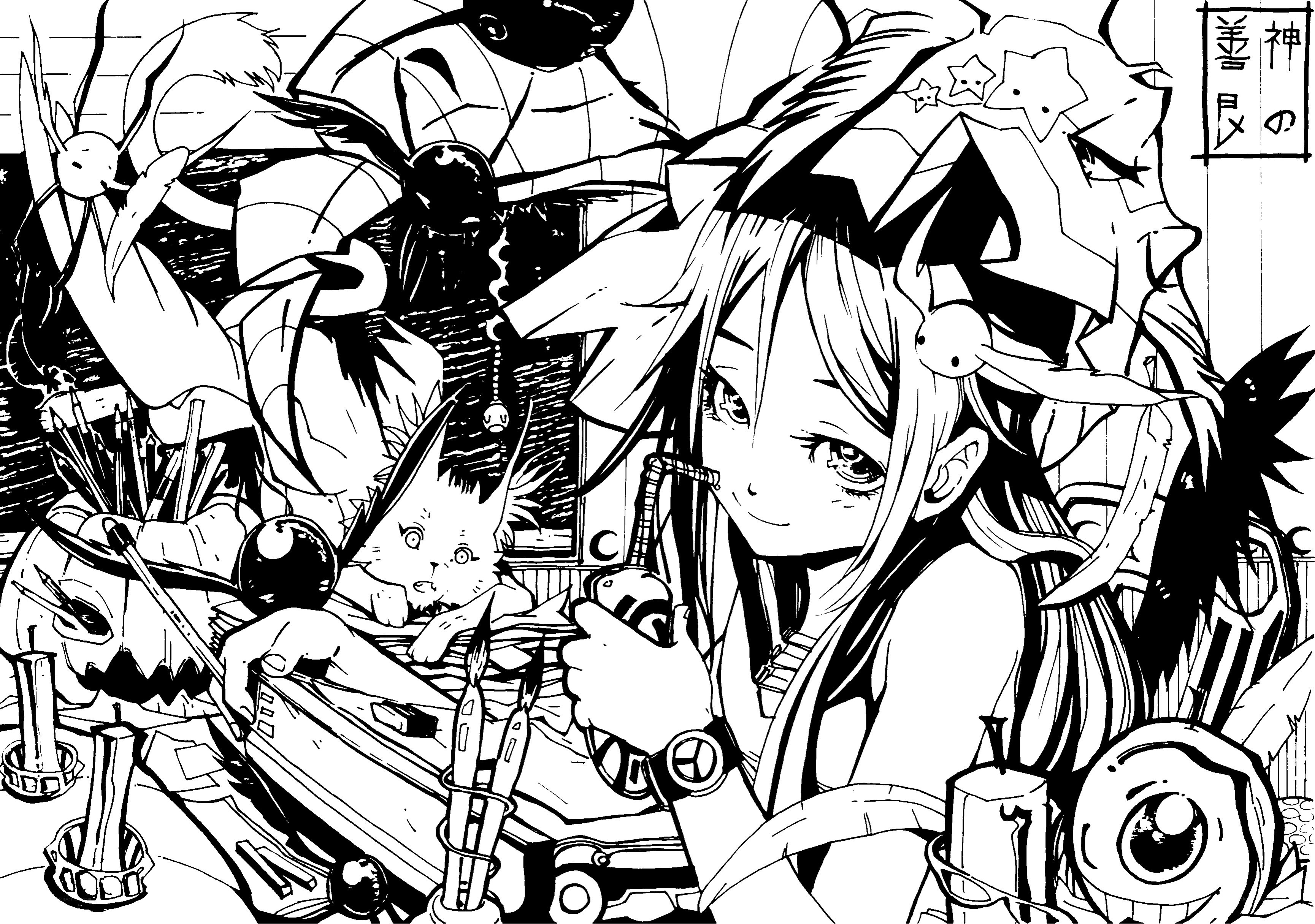 anime girl with creatures