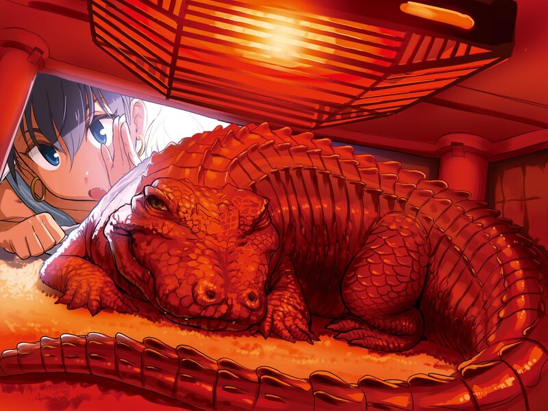 Anime Girl with Crocodile — Red