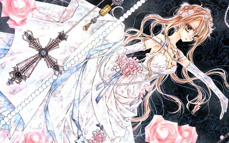 anime girl with cross and roses