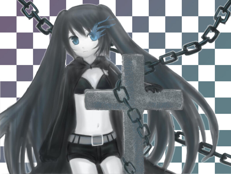 Anime Girl with Cross — Black, Dramatic, Digital Art