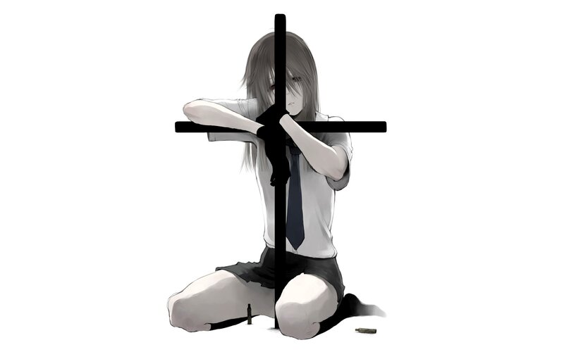 Anime Girl with Cross — Black, Dramatic, Manga