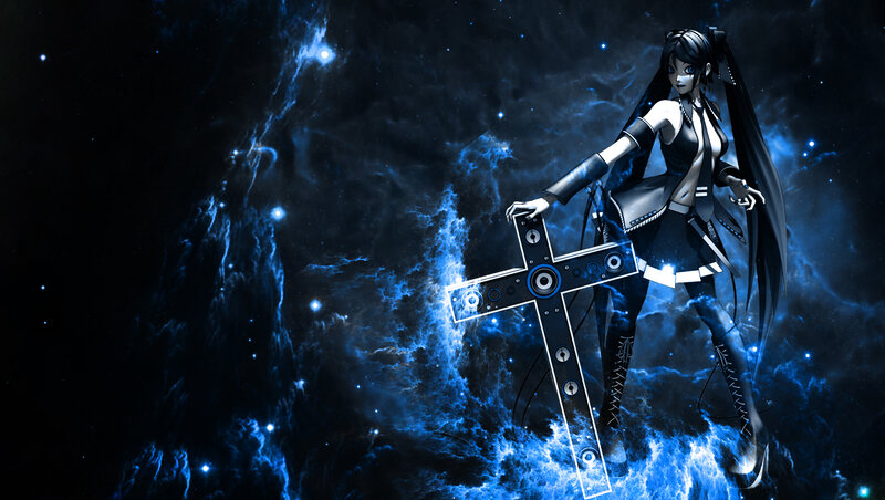 Anime Girl with Cross — Blue