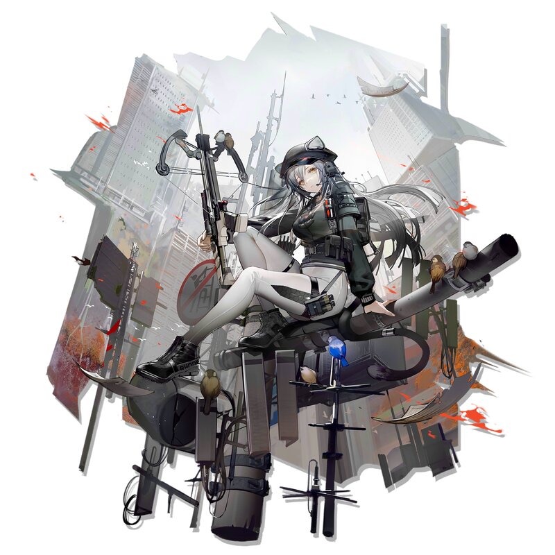 Anime Girl with Crossbow — Gray