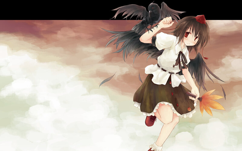 Anime Girl with Crow — Brown, Dramatic