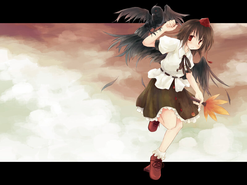 Anime Girl with Crow — Brown