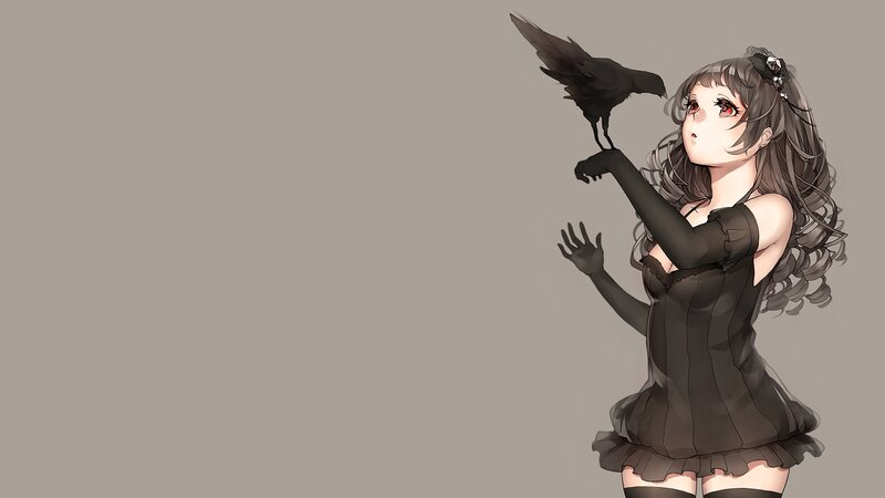 Anime Girl with Crow — Gray