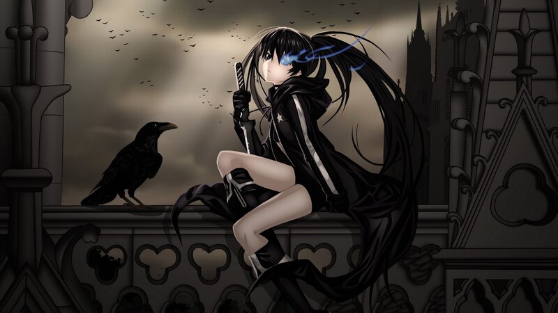 Anime girl with crow on balcony