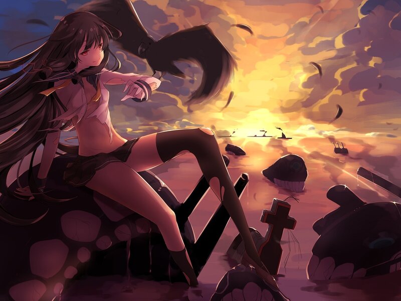 Anime Girl with Crow — Orange