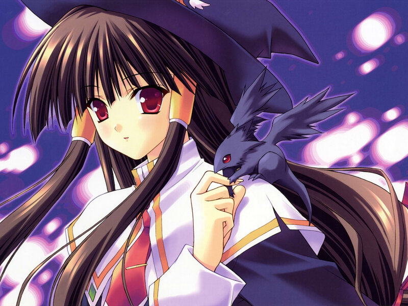 Anime Girl with Crow — Purple