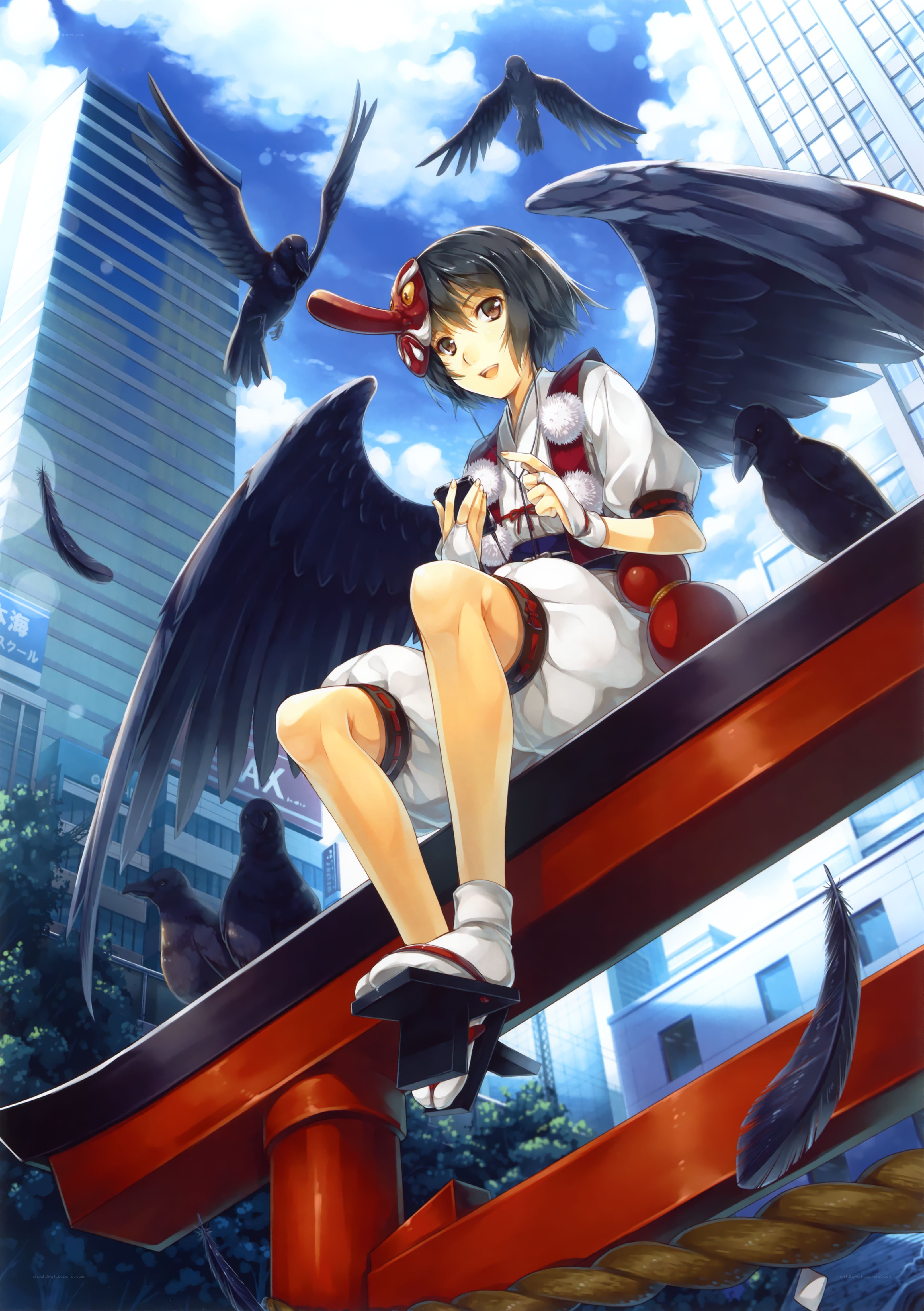 Anime girl with crow wings