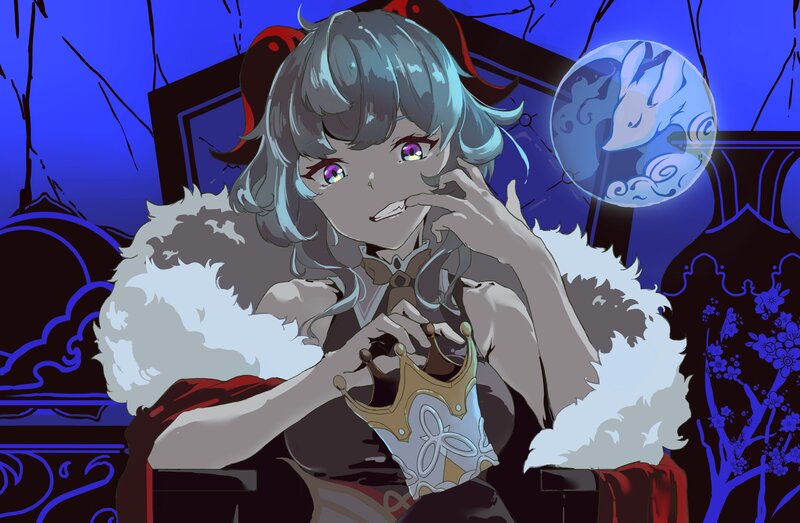 Anime Girl with Crown — Blue, Dramatic