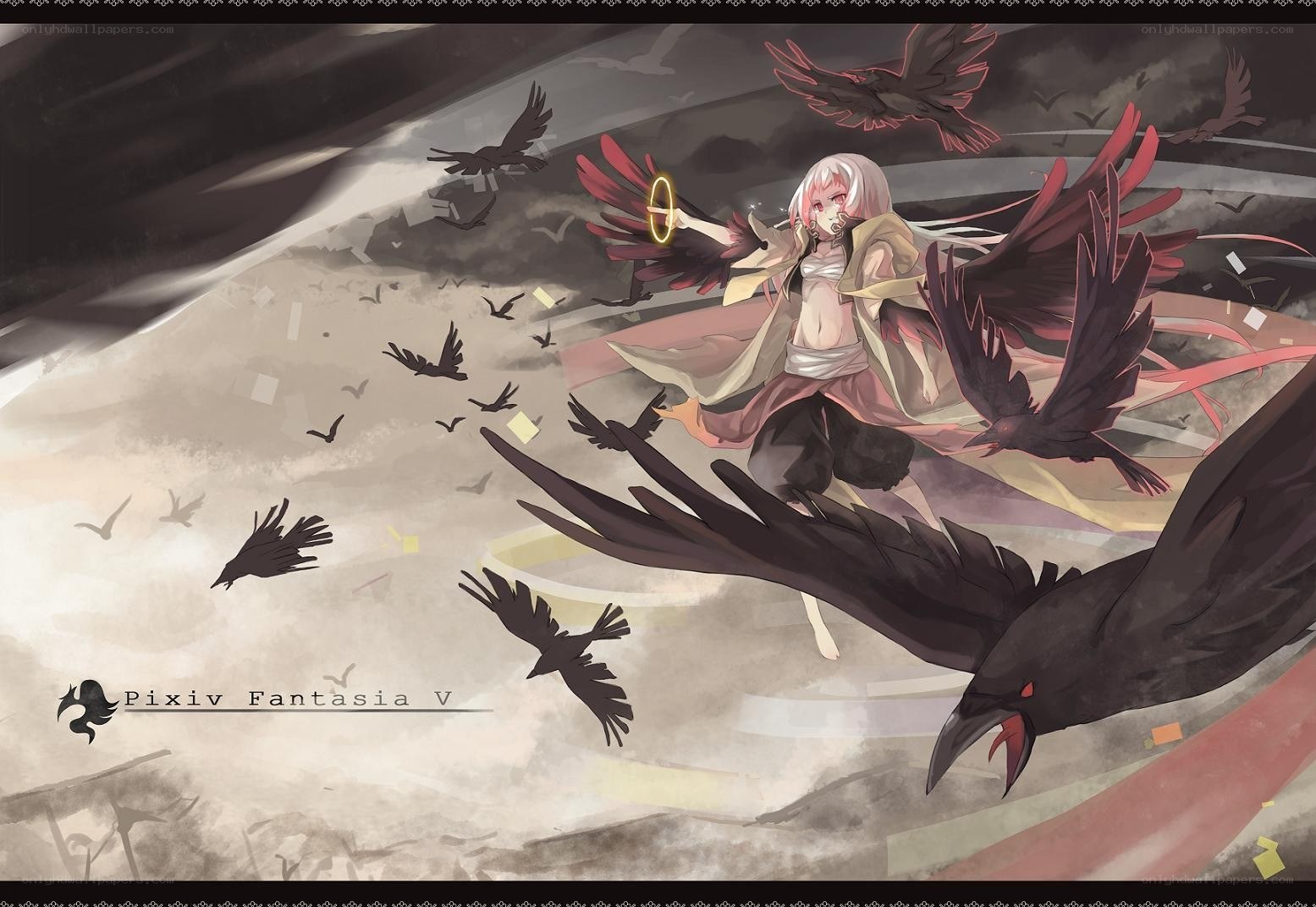 Anime girl with crows