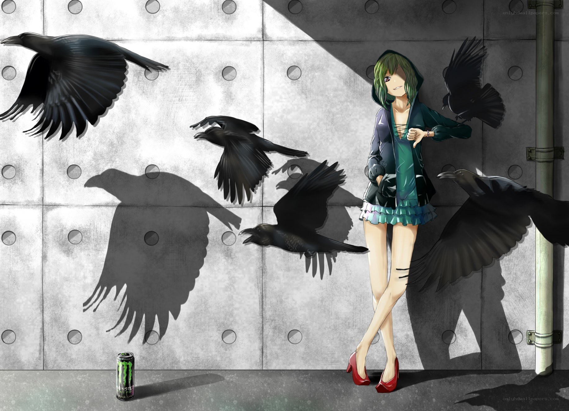 Anime girl with crows