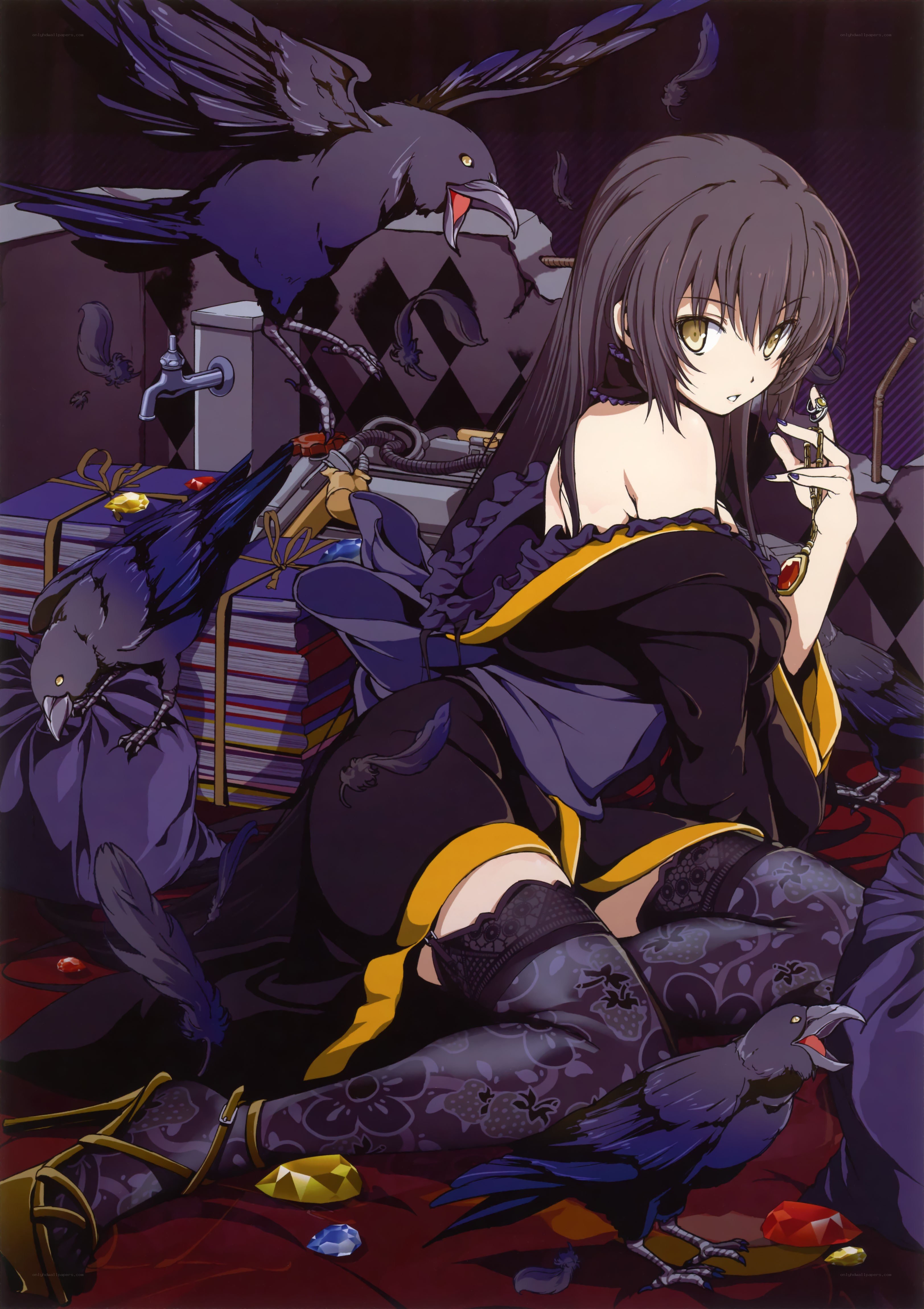 anime girl with crows