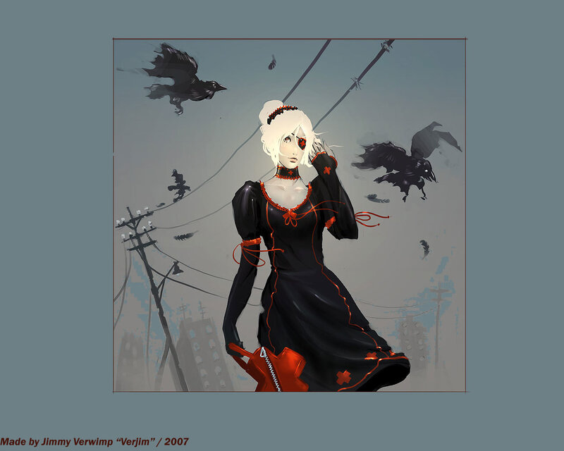 Anime girl with crows