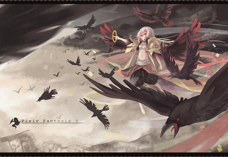 Anime Girl with Crows — Black, Dramatic