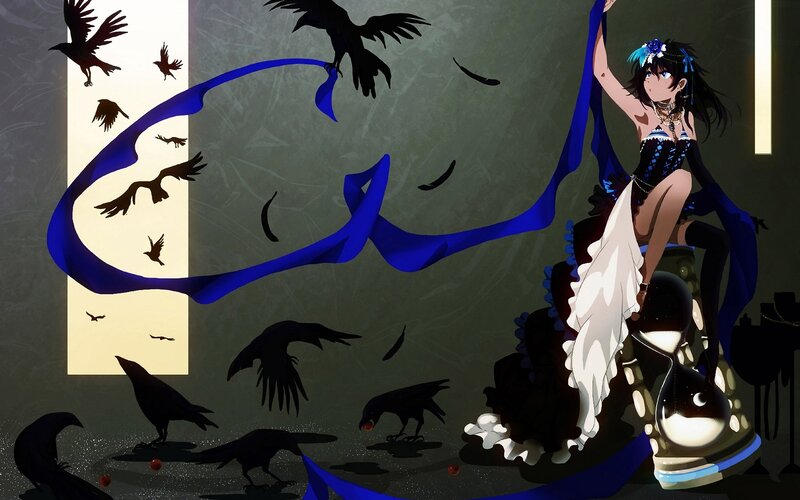 Anime Girl with Crows — Black