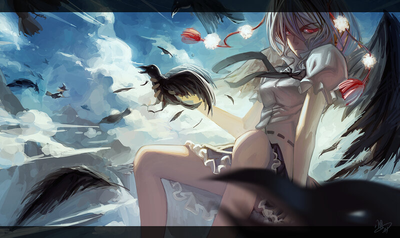 Anime Girl with Crows — Blue