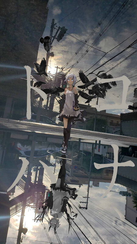 Anime Girl with Crows — Gray, Dramatic