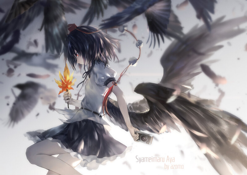 Anime Girl with Crows — White, Dramatic