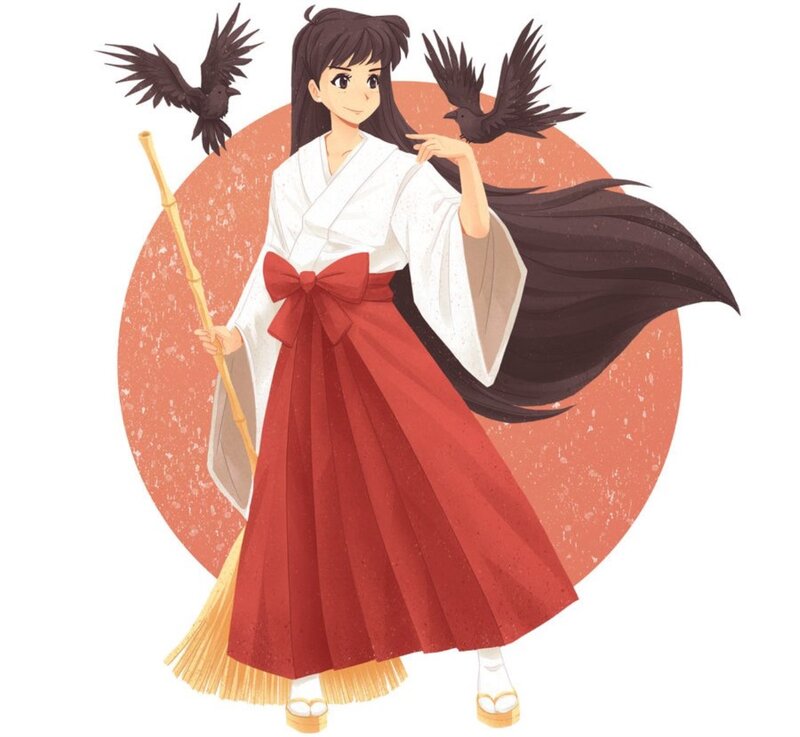 Anime Girl with Crows — White