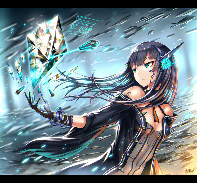 Anime Girl with Crystals — Black, Dramatic