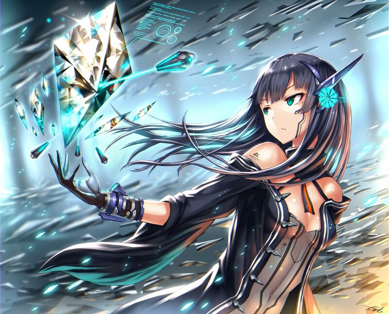 Anime Girl with Crystals — Black