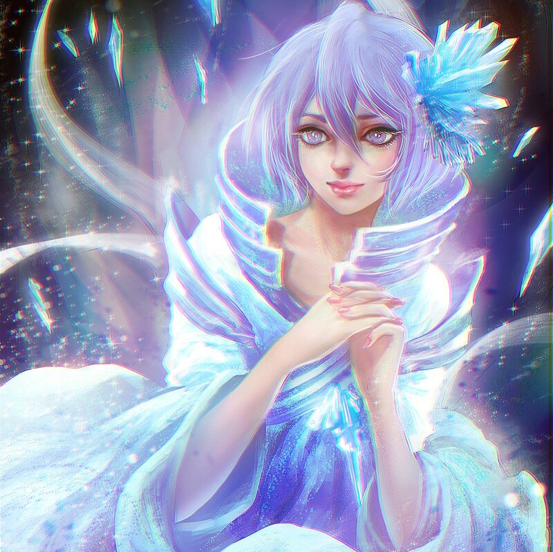 Anime Girl with Crystals — Blue, Ethereal