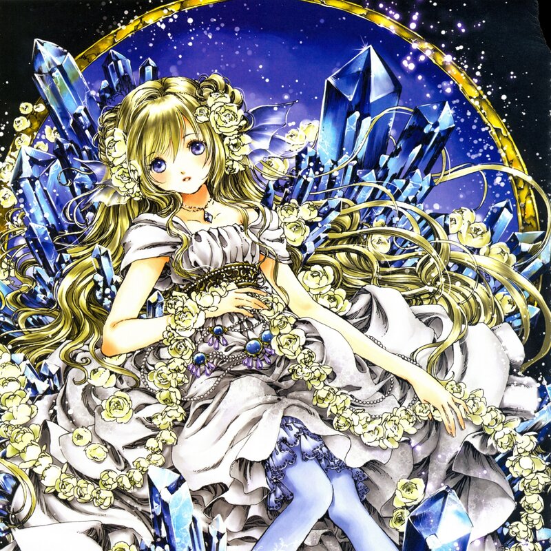 Anime Girl with Crystals — Blue, Magical