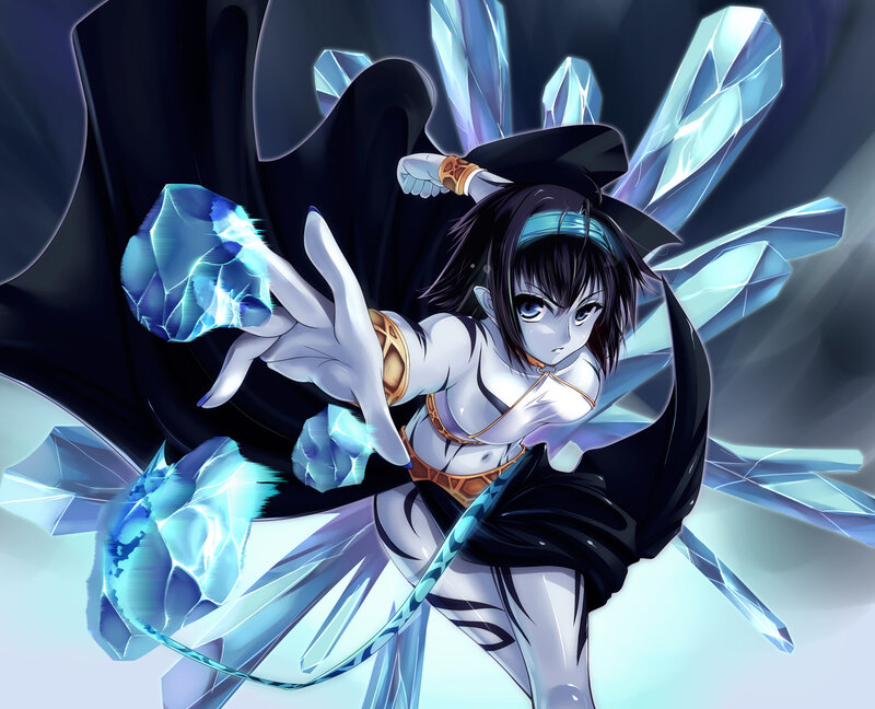 Anime Girl with Crystals — Blue