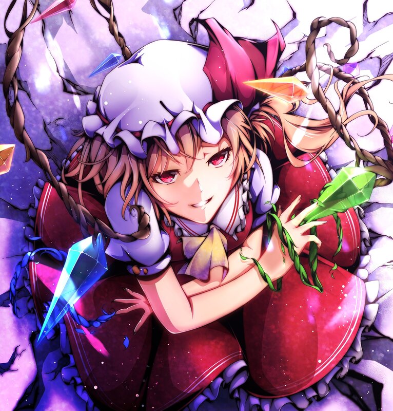 Anime Girl with Crystals — Purple, Dramatic, Braids, Red Dress