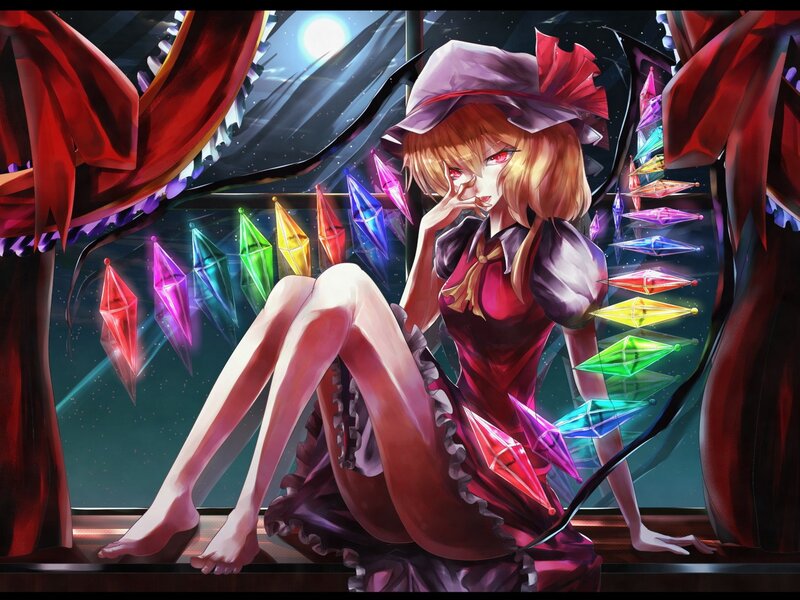 Anime Girl with Crystals — Red, Dramatic, Night, Digital Art